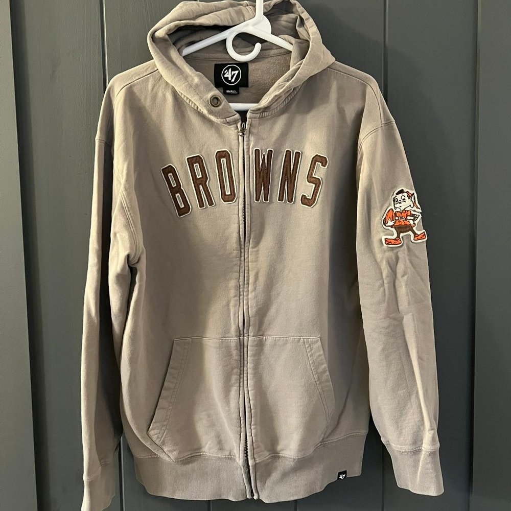 '47 Cleveland Browns Mens Grey Striker Long Sleeve Zip Hoodie Size SMALL